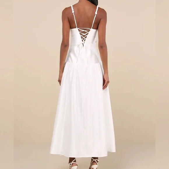 Lulus Modern Adoration White Satin Backless Lace-Up Maxi Dress - Picture 2 of 9